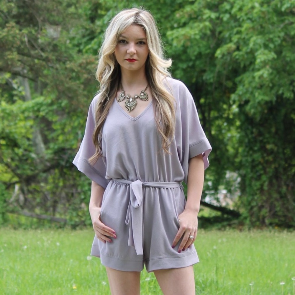 Summer plum romper with pockets & front tie